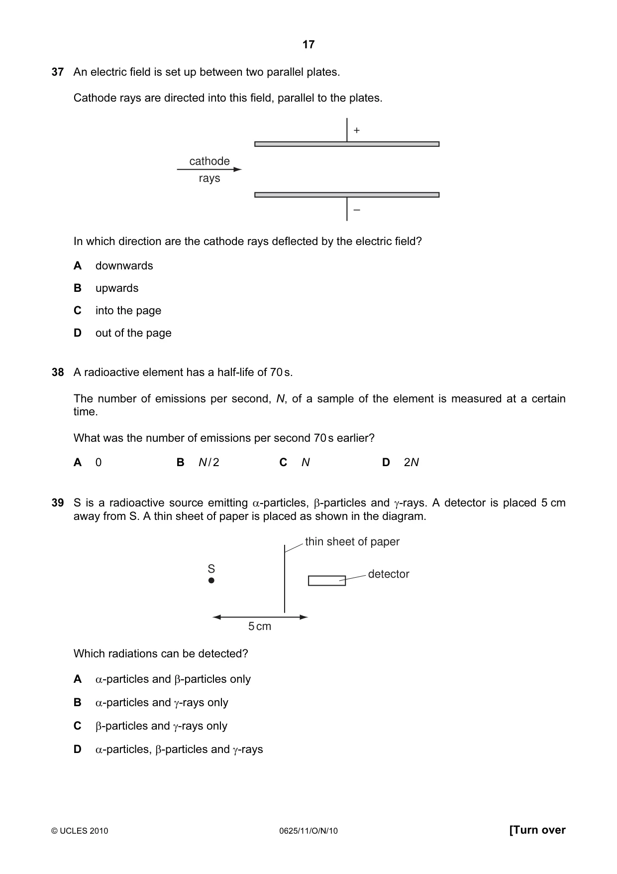 Cambridge IGCSE Physics 0625 2010 Oct/Nov Paper 1 · Variant 1 question paper, page 17 of 20
