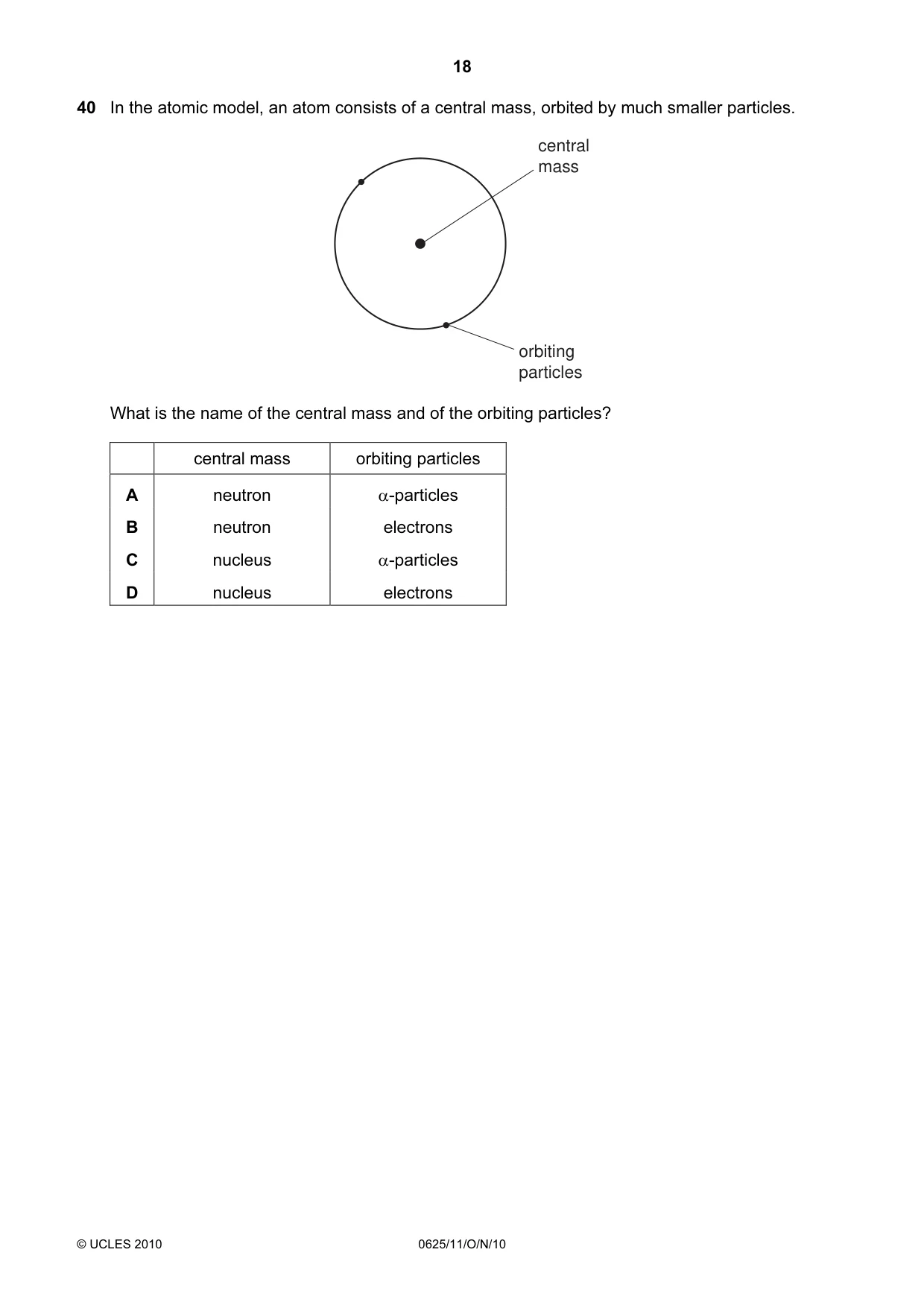 Cambridge IGCSE Physics 0625 2010 Oct/Nov Paper 1 · Variant 1 question paper, page 18 of 20