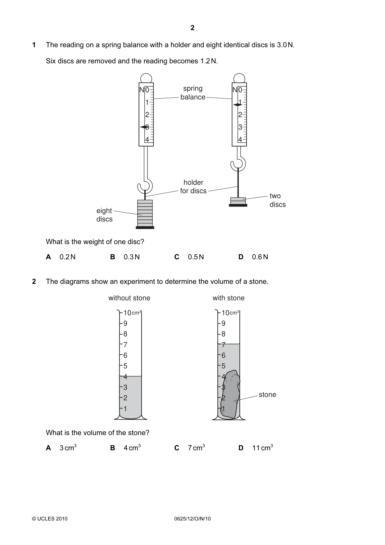 Cambridge IGCSE Physics 0625 2010 Oct/Nov Paper 1 · Variant 2 question paper, page 2 of 20
