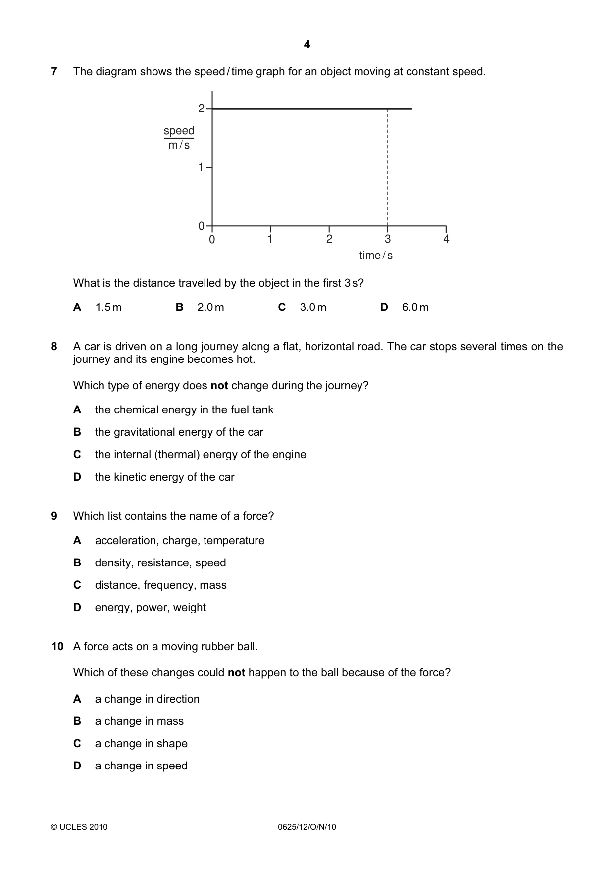 Cambridge IGCSE Physics 0625 2010 Oct/Nov Paper 1 · Variant 2 question paper, page 4 of 20