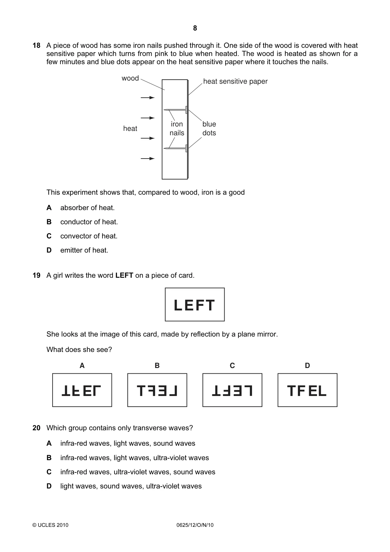 Cambridge IGCSE Physics 0625 2010 Oct/Nov Paper 1 · Variant 2 question paper, page 8 of 20