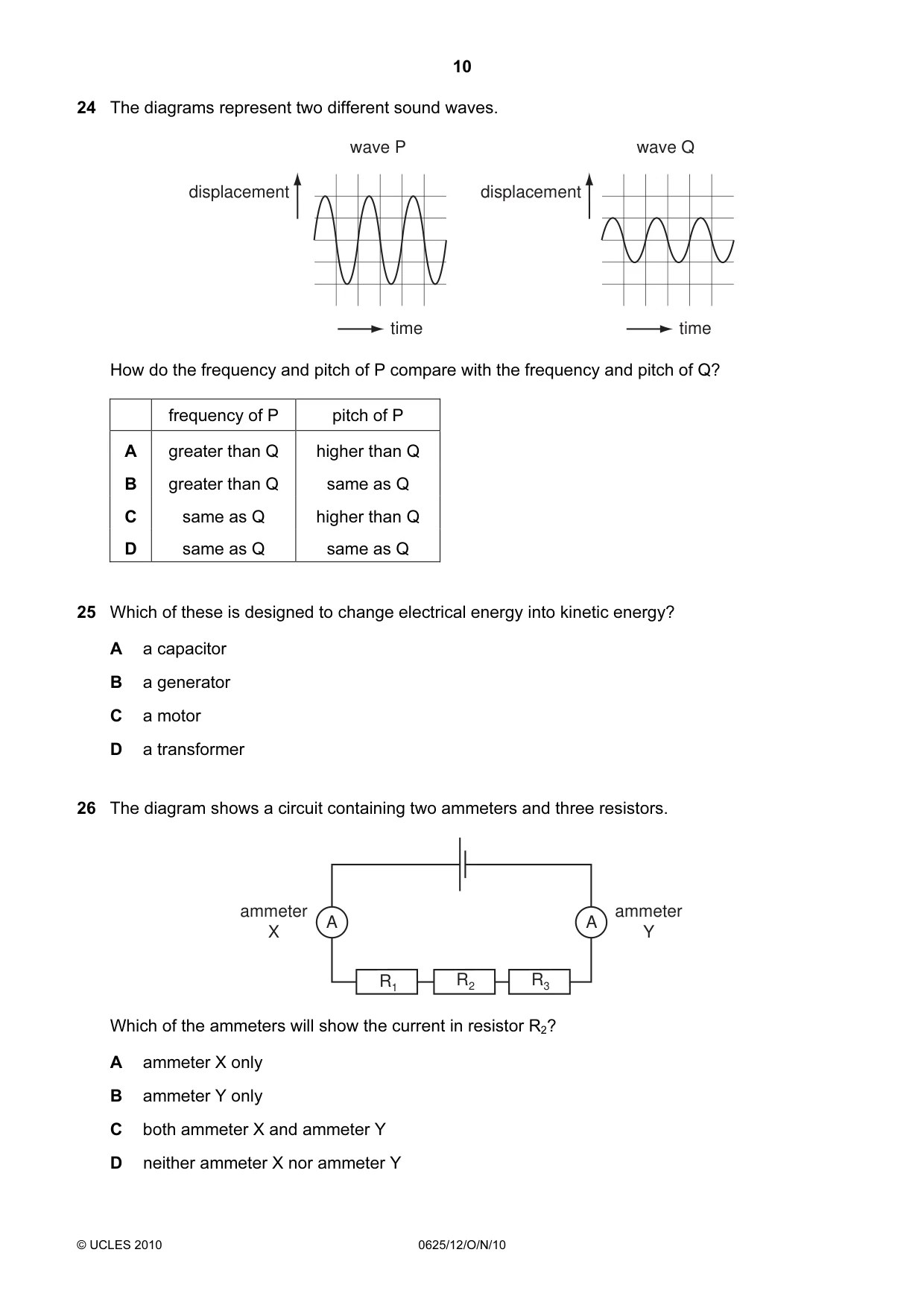 Cambridge IGCSE Physics 0625 2010 Oct/Nov Paper 1 · Variant 2 question paper, page 10 of 20