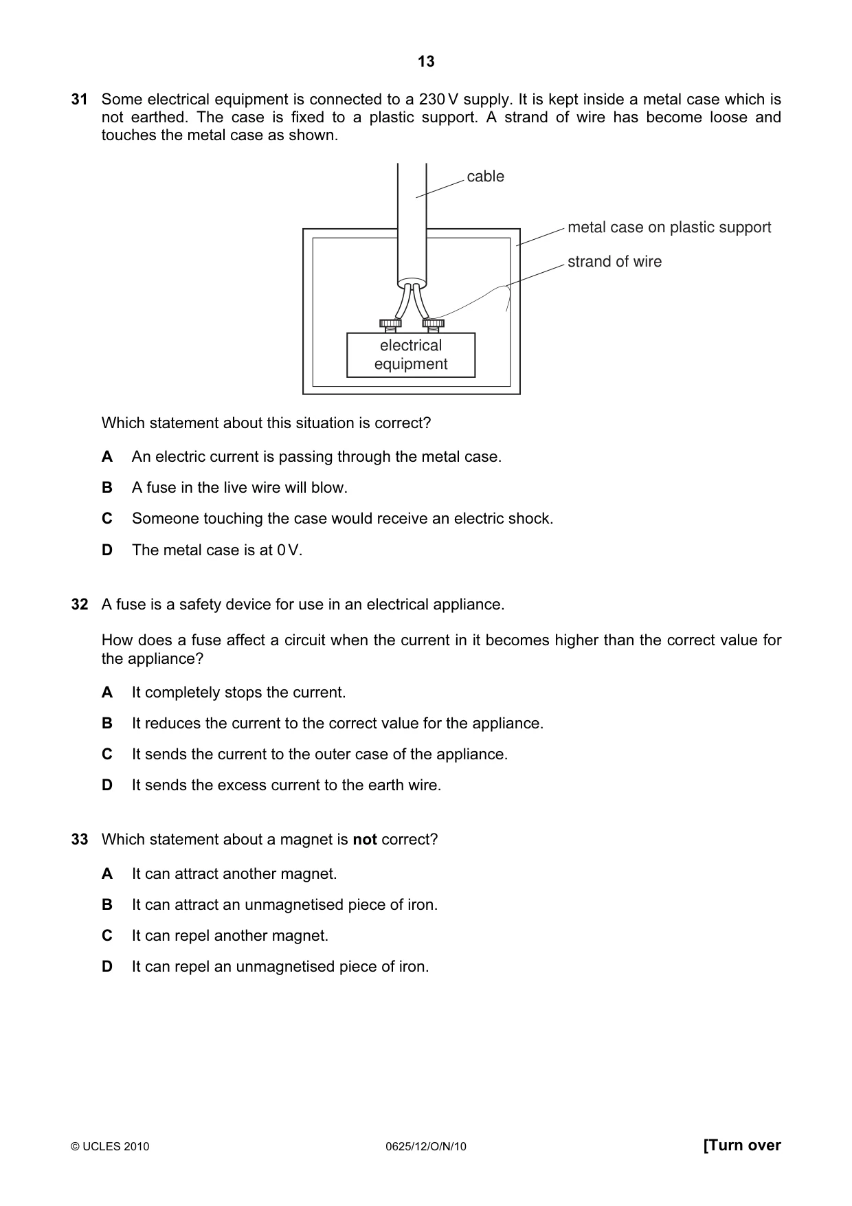 Cambridge IGCSE Physics 0625 2010 Oct/Nov Paper 1 · Variant 2 question paper, page 13 of 20