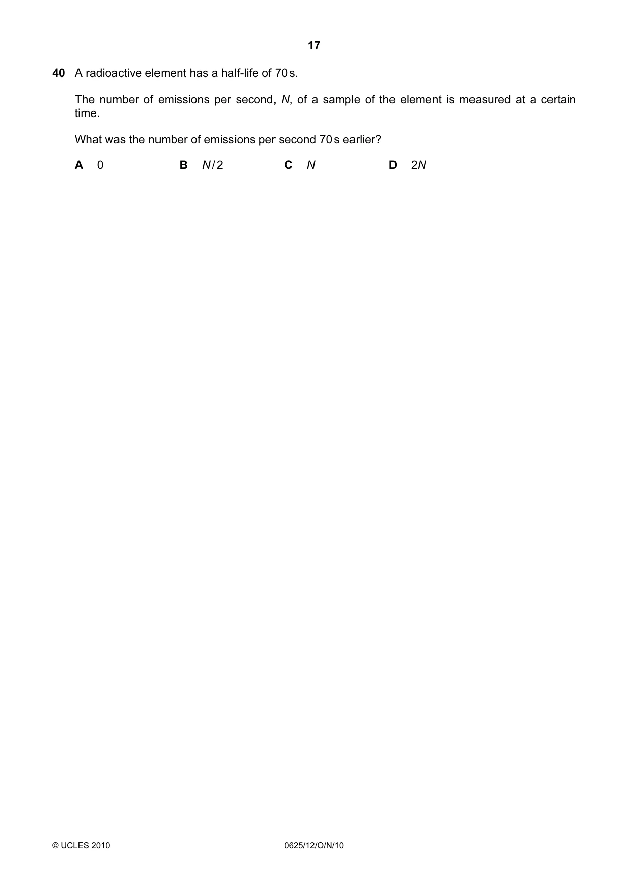 Cambridge IGCSE Physics 0625 2010 Oct/Nov Paper 1 · Variant 2 question paper, page 17 of 20
