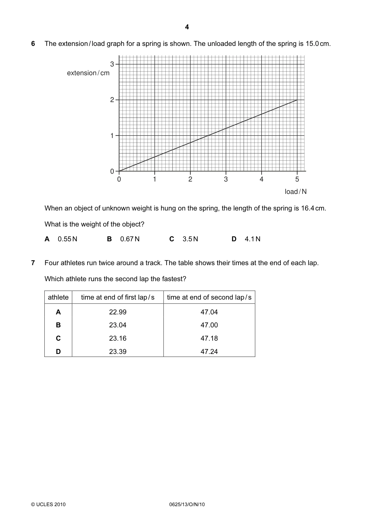 Cambridge IGCSE Physics 0625 2010 Oct/Nov Paper 1 · Variant 3 question paper, page 4 of 20