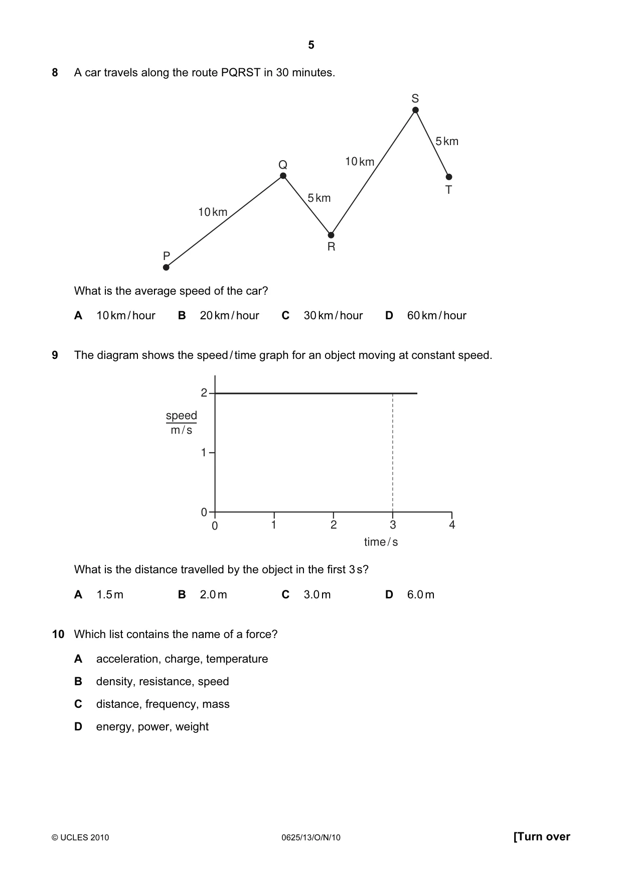 Cambridge IGCSE Physics 0625 2010 Oct/Nov Paper 1 · Variant 3 question paper, page 5 of 20