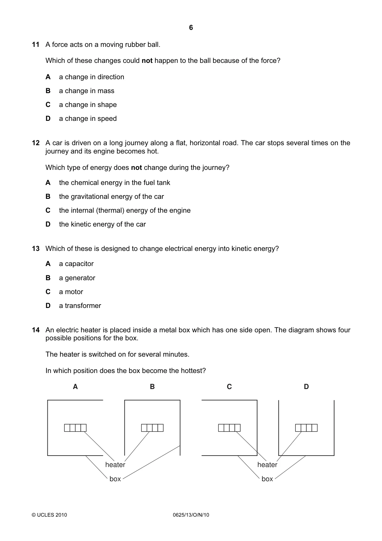 Cambridge IGCSE Physics 0625 2010 Oct/Nov Paper 1 · Variant 3 question paper, page 6 of 20