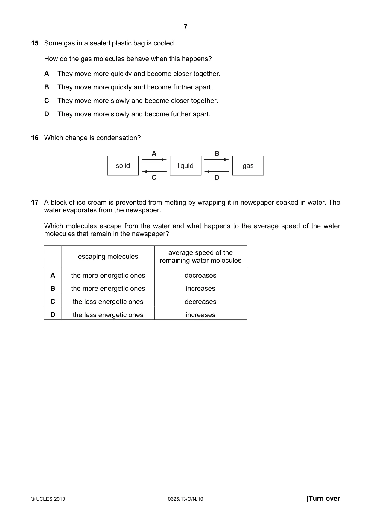 Cambridge IGCSE Physics 0625 2010 Oct/Nov Paper 1 · Variant 3 question paper, page 7 of 20