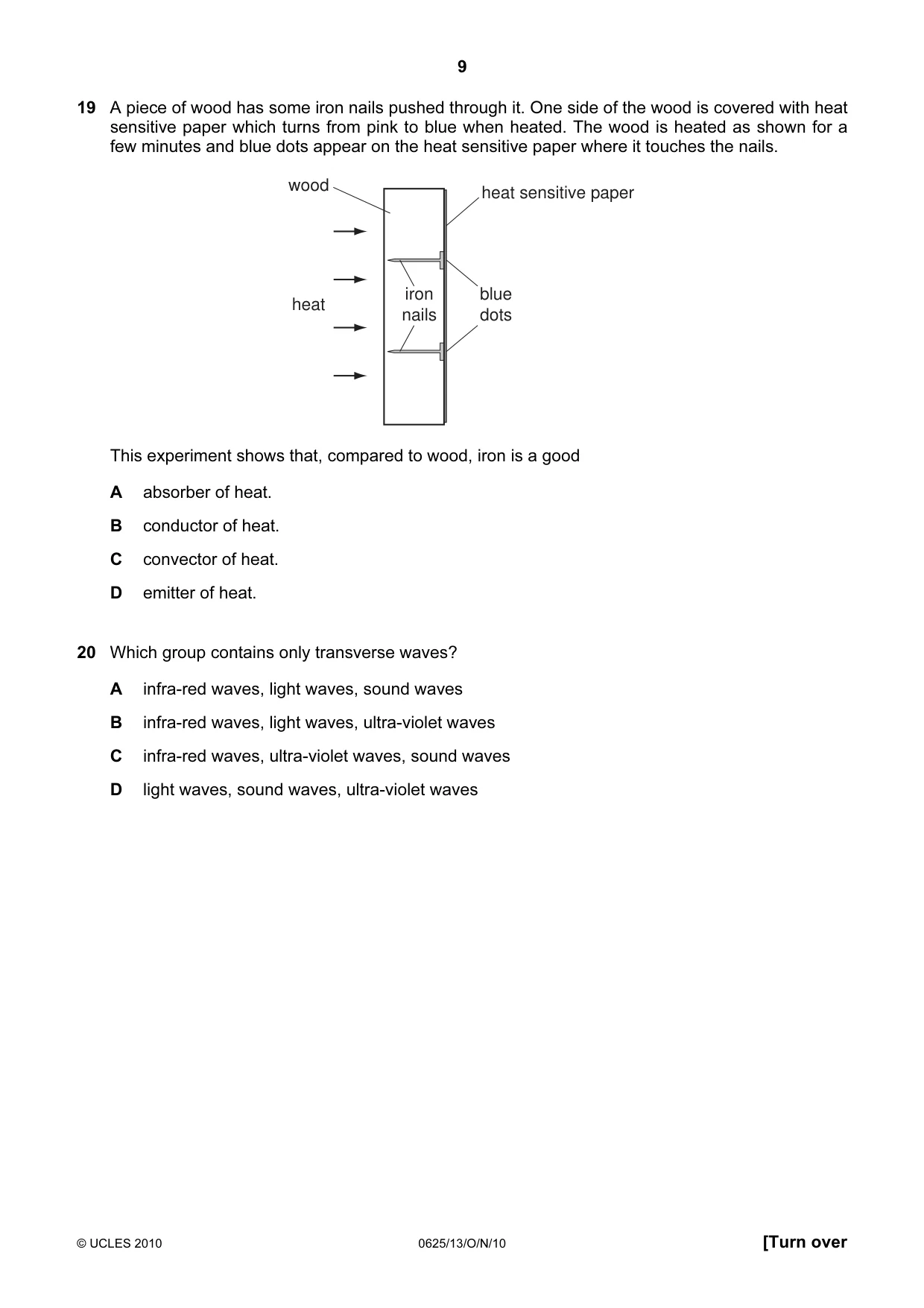 Cambridge IGCSE Physics 0625 2010 Oct/Nov Paper 1 · Variant 3 question paper, page 9 of 20