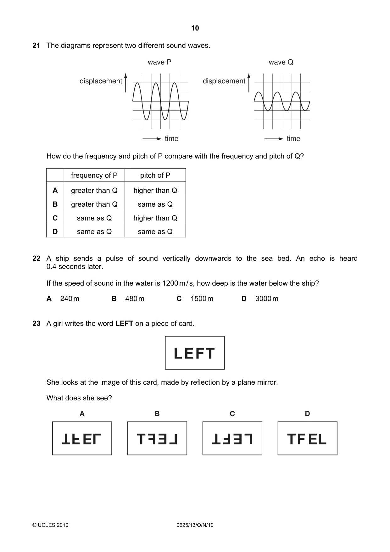 Cambridge IGCSE Physics 0625 2010 Oct/Nov Paper 1 · Variant 3 question paper, page 10 of 20