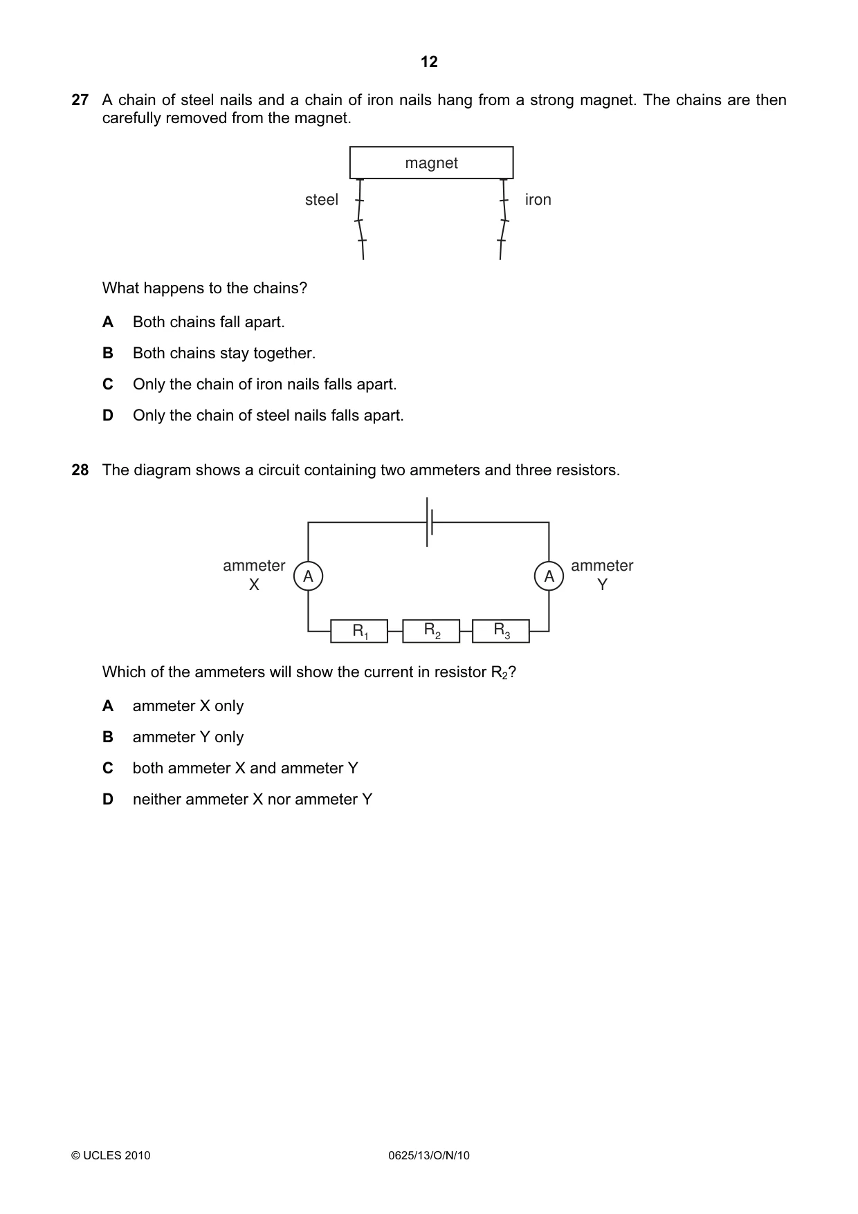 Cambridge IGCSE Physics 0625 2010 Oct/Nov Paper 1 · Variant 3 question paper, page 12 of 20