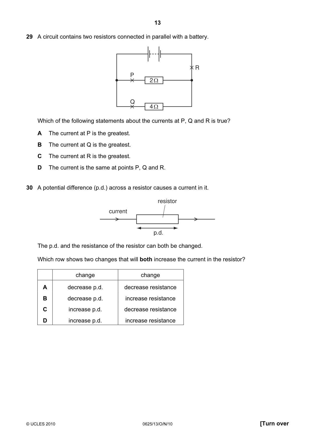 Cambridge IGCSE Physics 0625 2010 Oct/Nov Paper 1 · Variant 3 question paper, page 13 of 20