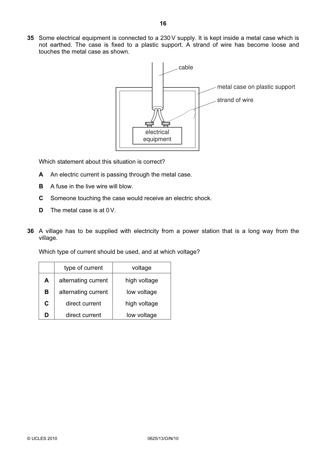 Cambridge IGCSE Physics 0625 2010 Oct/Nov Paper 1 · Variant 3 question paper, page 16 of 20