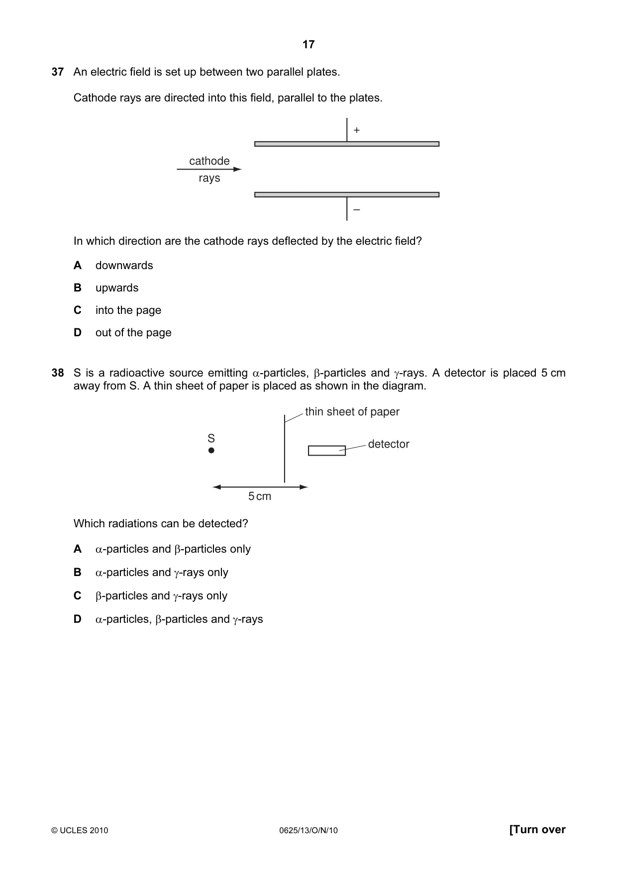 Cambridge IGCSE Physics 0625 2010 Oct/Nov Paper 1 · Variant 3 question paper, page 17 of 20