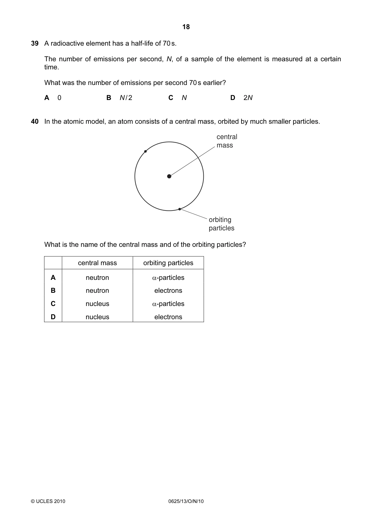 Cambridge IGCSE Physics 0625 2010 Oct/Nov Paper 1 · Variant 3 question paper, page 18 of 20