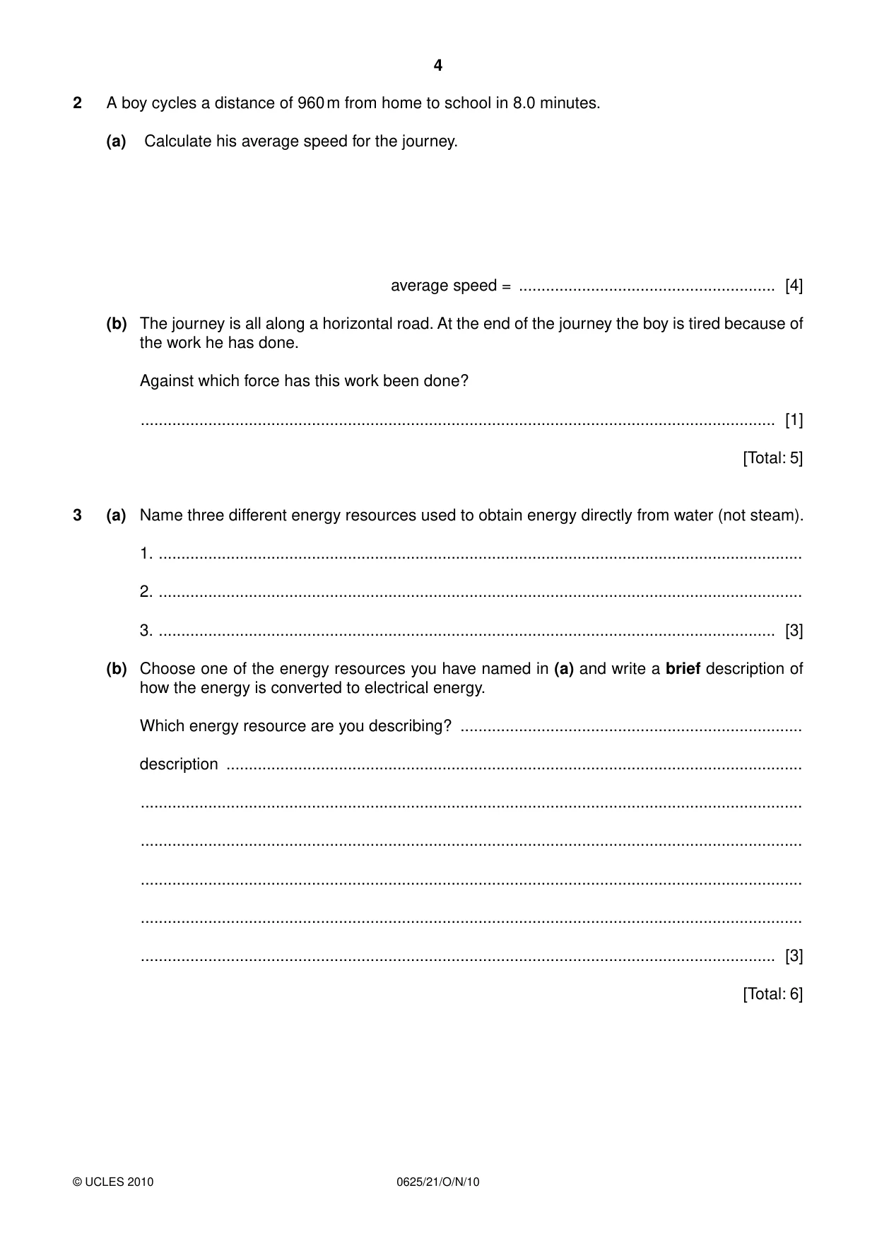 Cambridge IGCSE Physics 0625 2010 Oct/Nov Paper 2 · Variant 1 question paper, page 4 of 20
