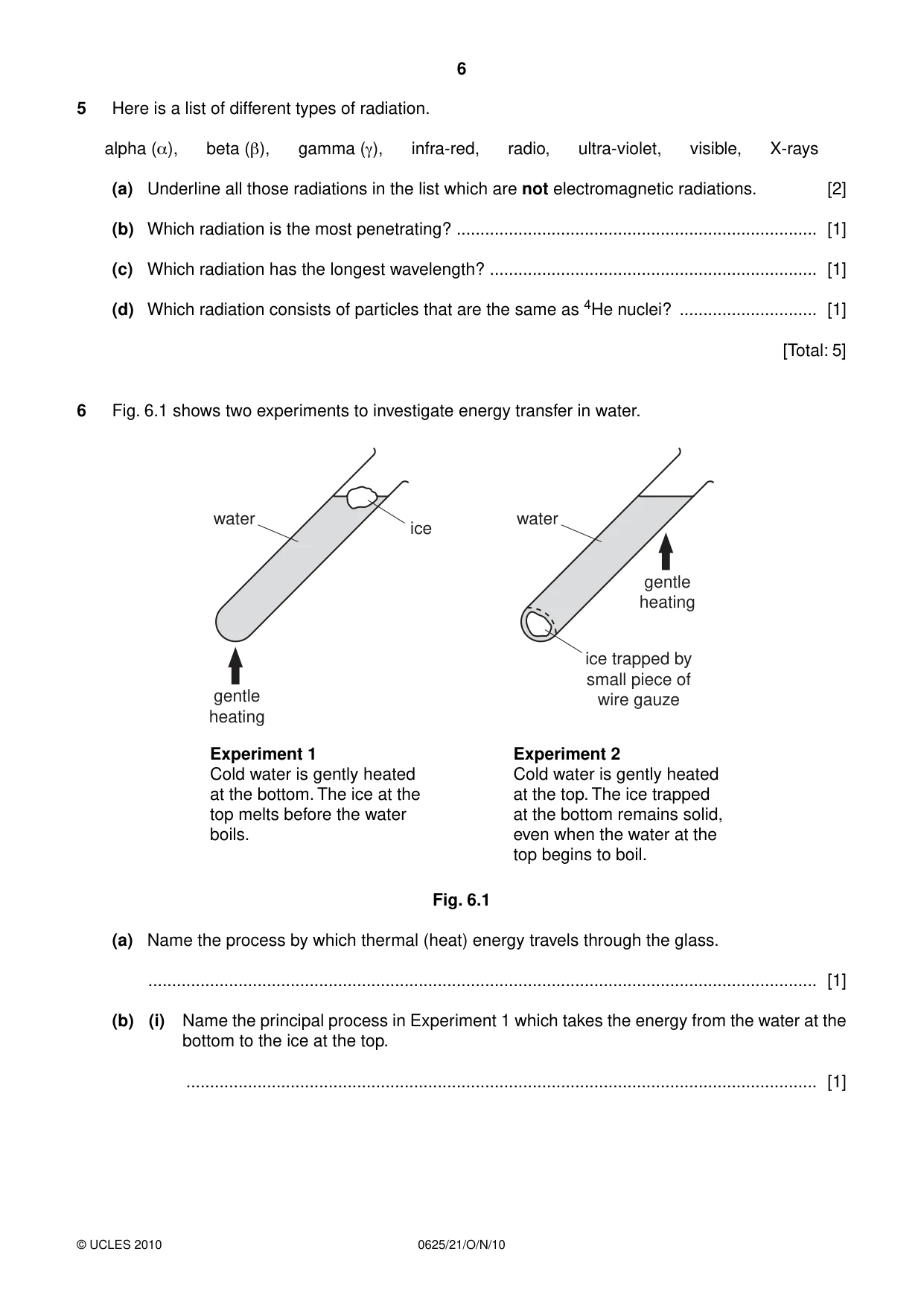 Cambridge IGCSE Physics 0625 2010 Oct/Nov Paper 2 · Variant 1 question paper, page 6 of 20