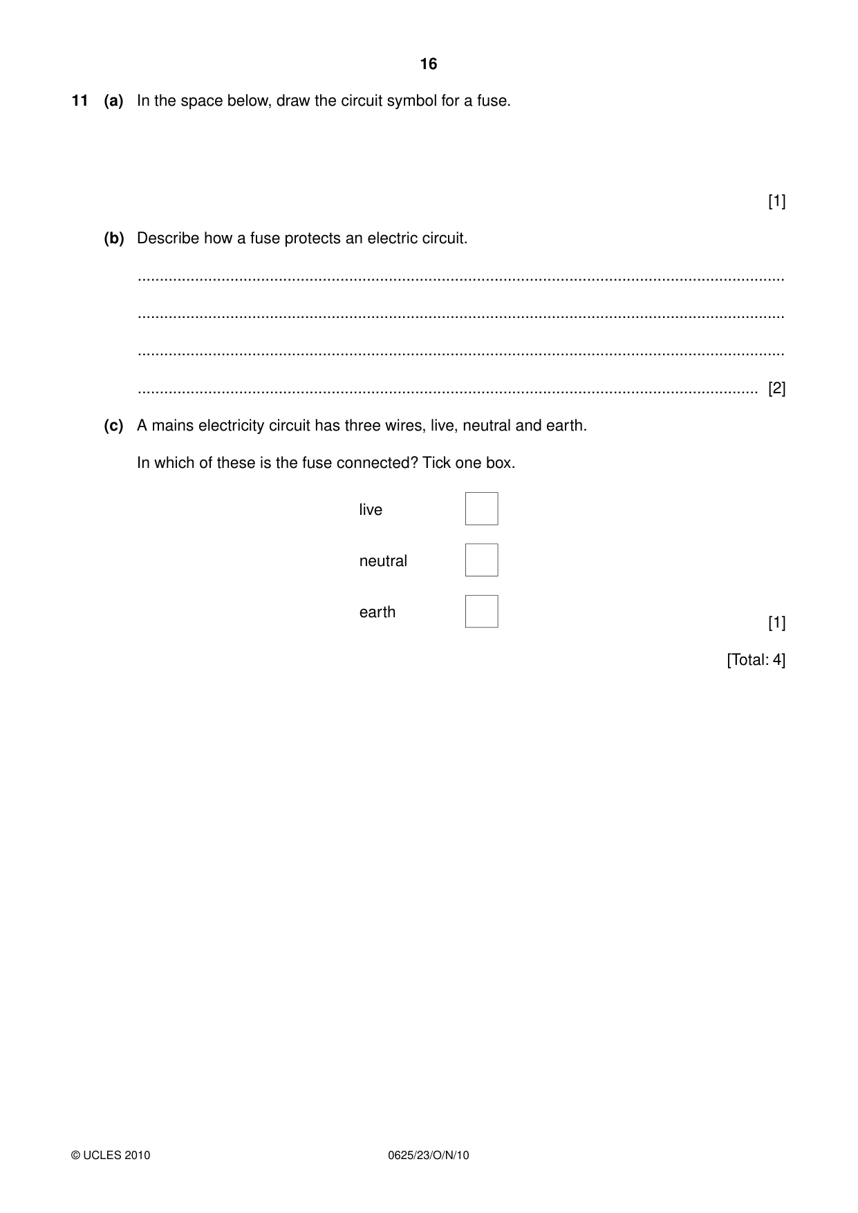Cambridge IGCSE Physics 0625 2010 Oct/Nov Paper 2 · Variant 3 question paper, page 16 of 20