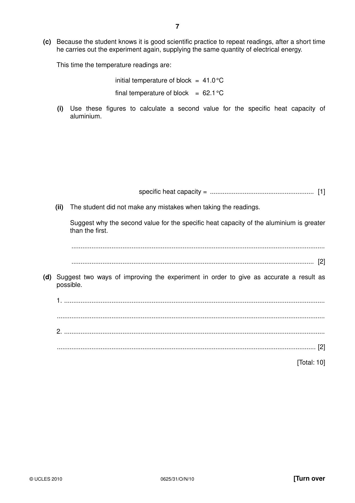 Cambridge IGCSE Physics 0625 2010 Oct/Nov Paper 3 · Variant 1 question paper, page 7 of 20