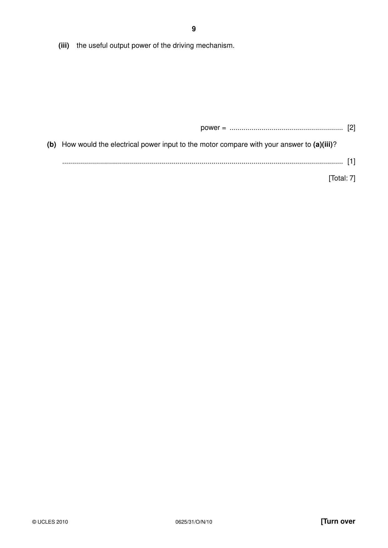 Cambridge IGCSE Physics 0625 2010 Oct/Nov Paper 3 · Variant 1 question paper, page 9 of 20
