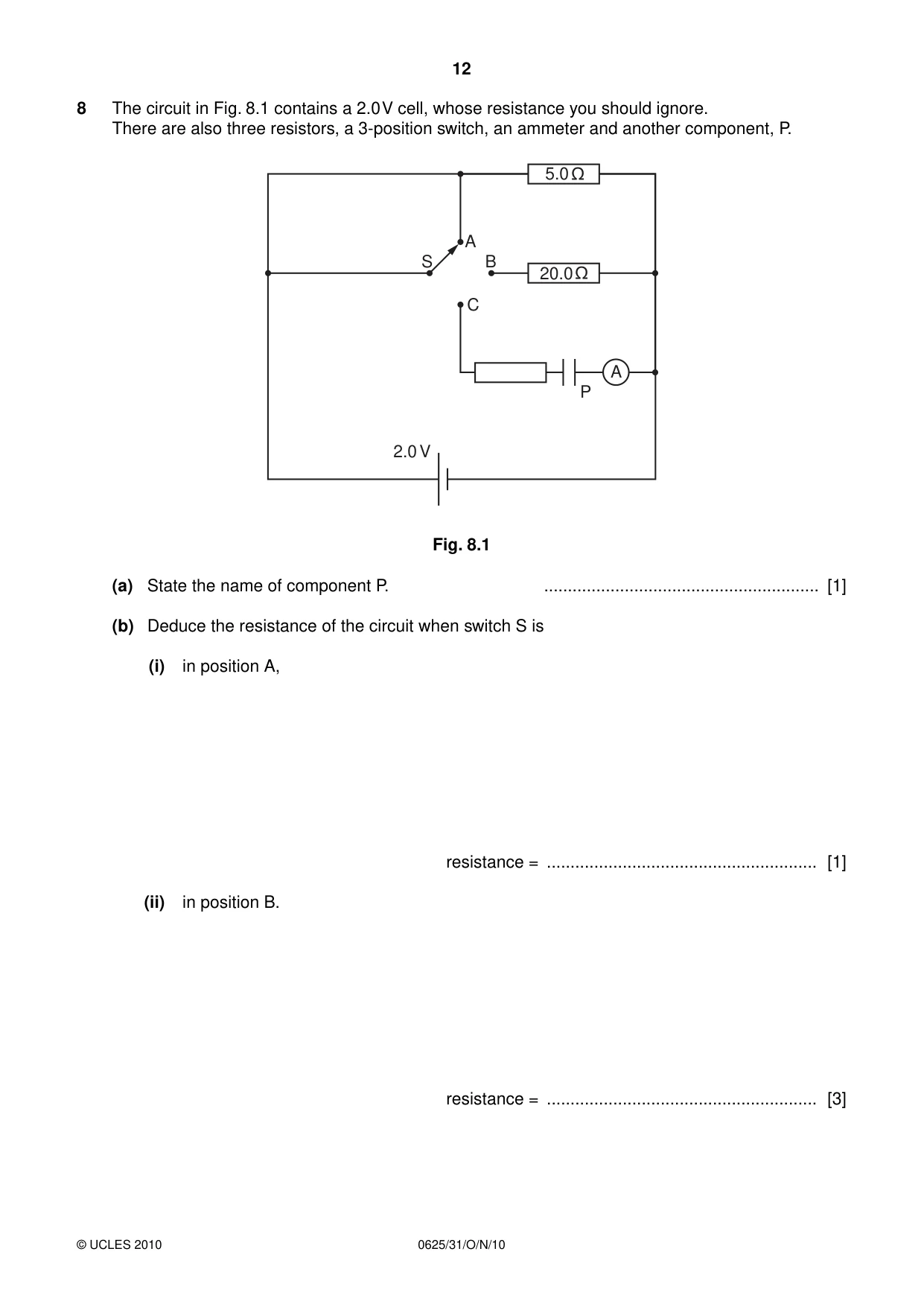 Cambridge IGCSE Physics 0625 2010 Oct/Nov Paper 3 · Variant 1 question paper, page 12 of 20