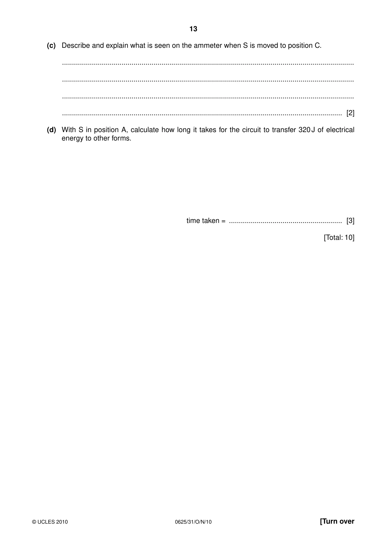 Cambridge IGCSE Physics 0625 2010 Oct/Nov Paper 3 · Variant 1 question paper, page 13 of 20