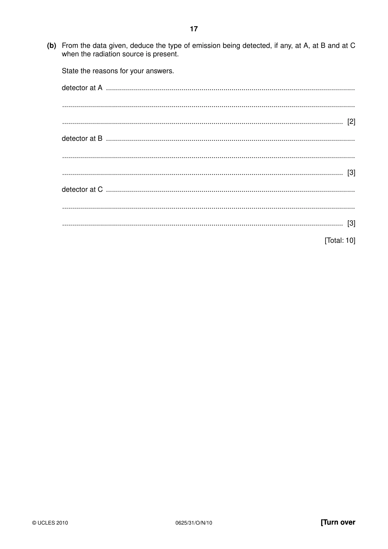 Cambridge IGCSE Physics 0625 2010 Oct/Nov Paper 3 · Variant 1 question paper, page 17 of 20