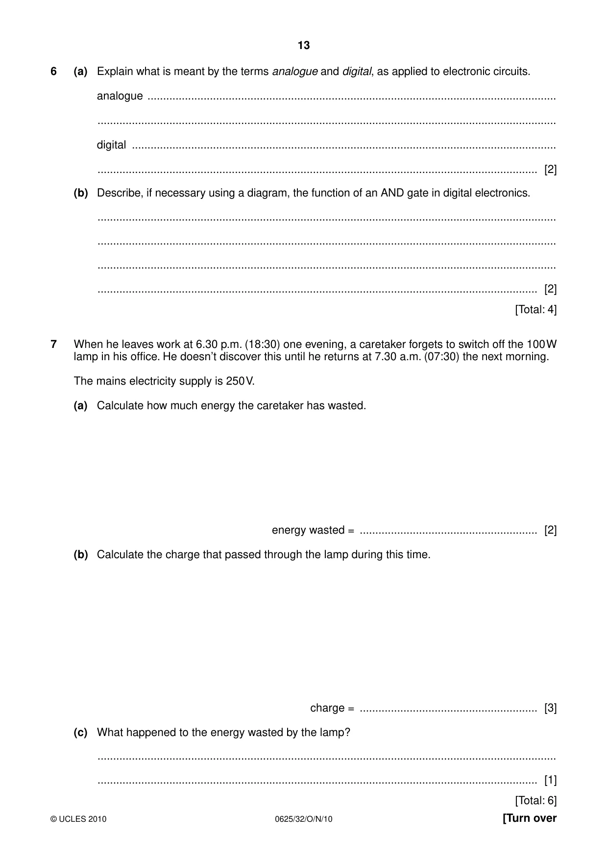Cambridge IGCSE Physics 0625 2010 Oct/Nov Paper 3 · Variant 2 question paper, page 13 of 20