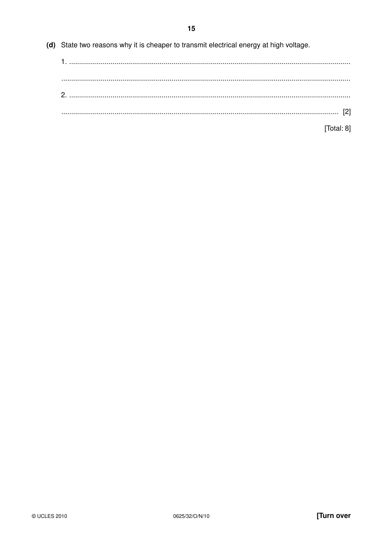 Cambridge IGCSE Physics 0625 2010 Oct/Nov Paper 3 · Variant 2 question paper, page 15 of 20