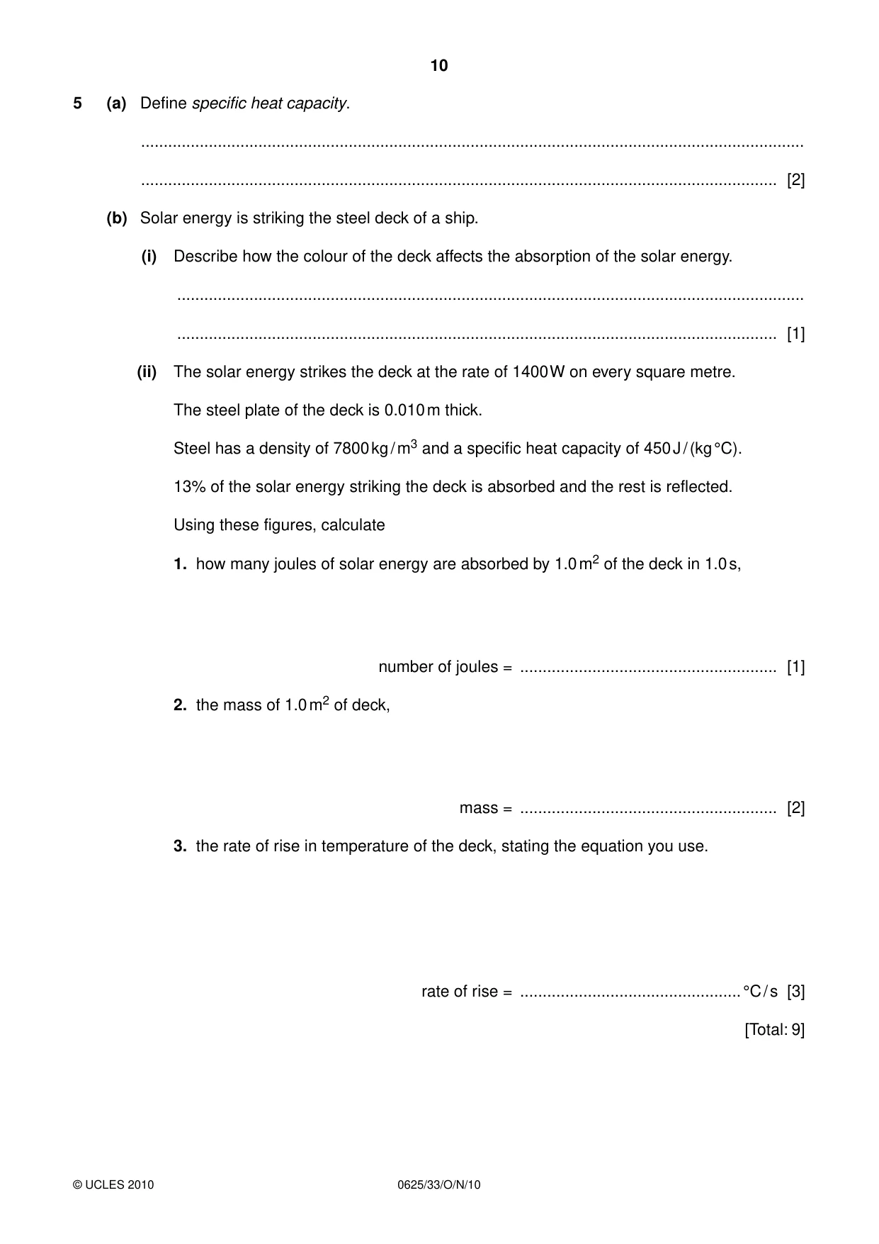Cambridge IGCSE Physics 0625 2010 Oct/Nov Paper 3 · Variant 3 question paper, page 10 of 20