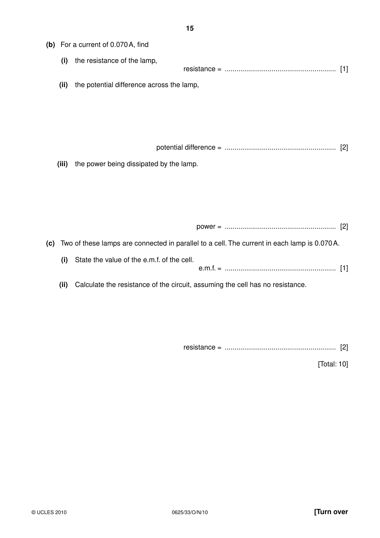 Cambridge IGCSE Physics 0625 2010 Oct/Nov Paper 3 · Variant 3 question paper, page 15 of 20