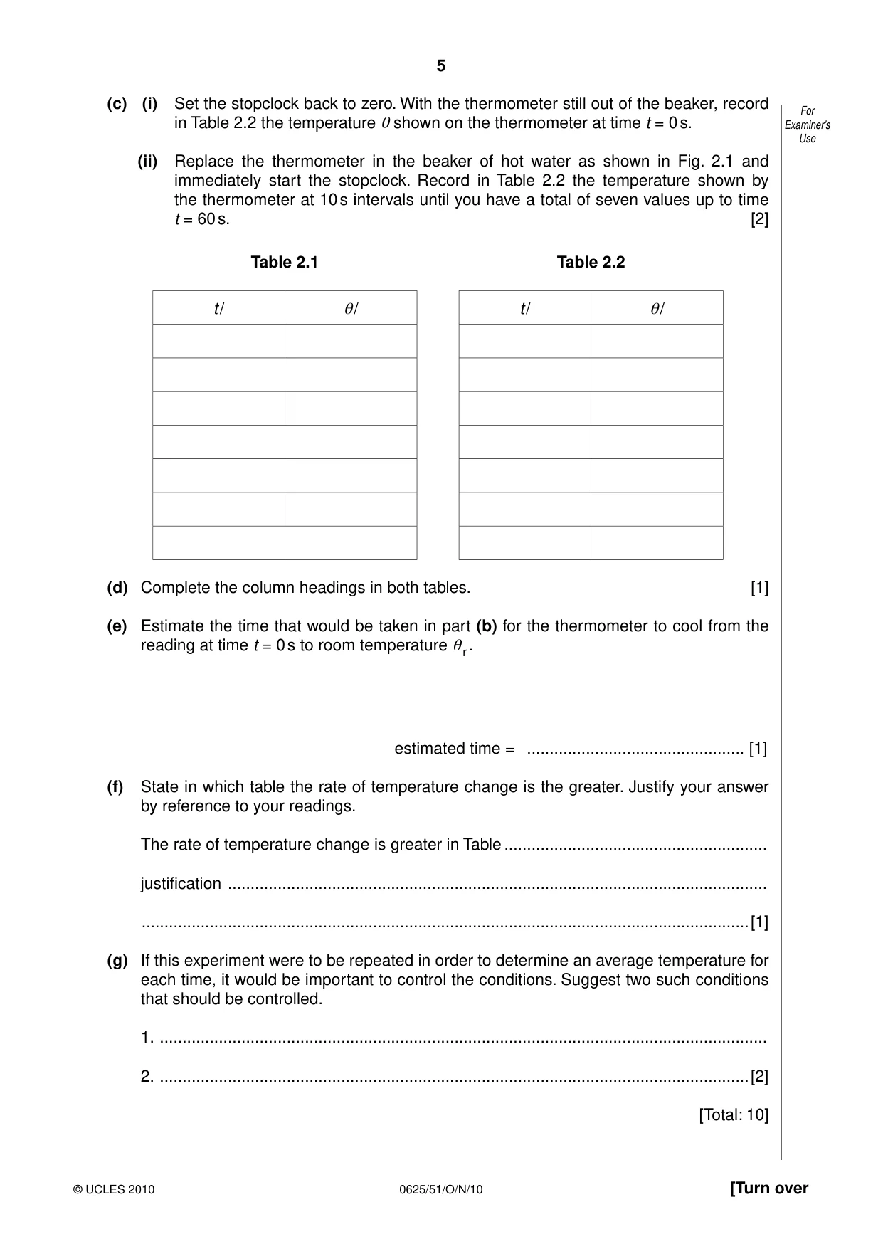 Cambridge IGCSE Physics 0625 2010 Oct/Nov Paper 5 · Variant 1 question paper, page 5 of 12