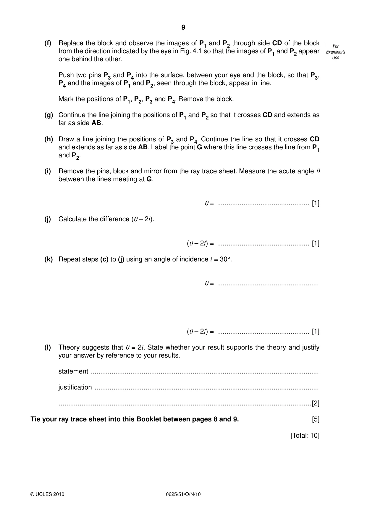 Cambridge IGCSE Physics 0625 2010 Oct/Nov Paper 5 · Variant 1 question paper, page 9 of 12