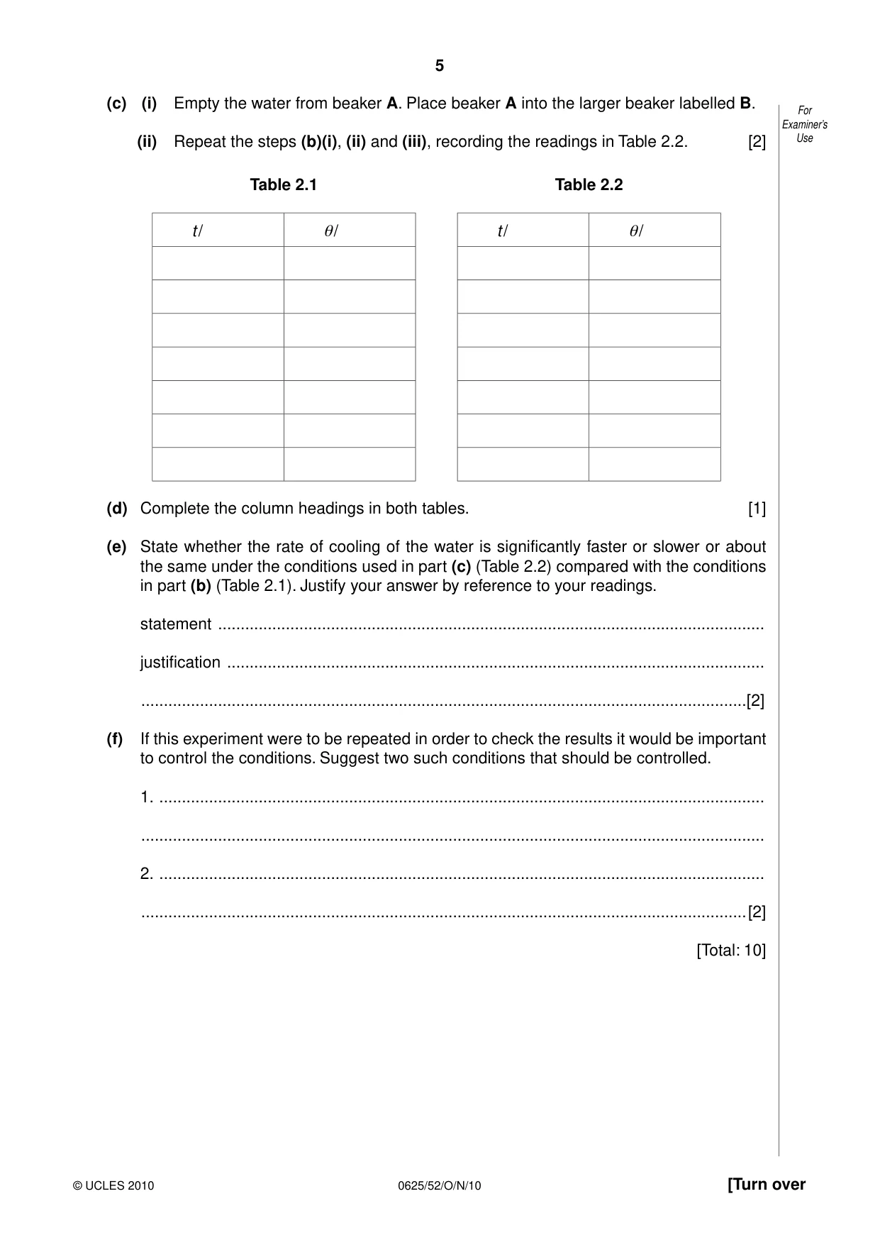Cambridge IGCSE Physics 0625 2010 Oct/Nov Paper 5 · Variant 2 question paper, page 5 of 12