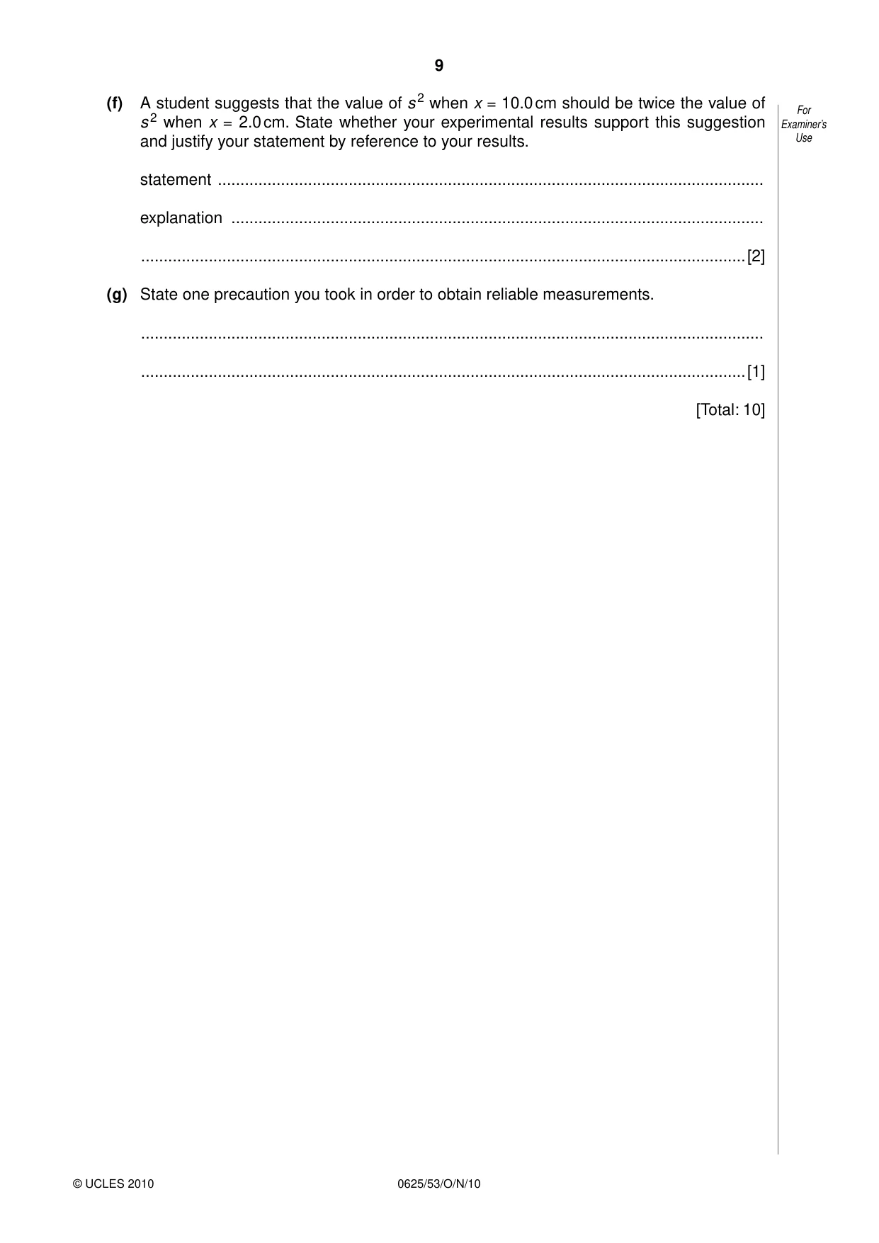 Cambridge IGCSE Physics 0625 2010 Oct/Nov Paper 5 · Variant 3 question paper, page 9 of 12