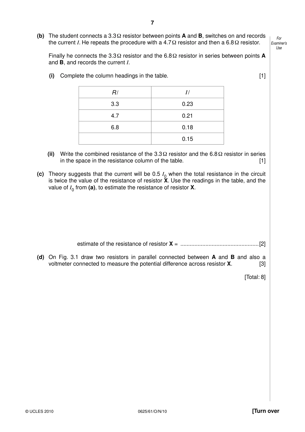 Cambridge IGCSE Physics 0625 2010 Oct/Nov Paper 6 · Variant 1 question paper, page 7 of 12
