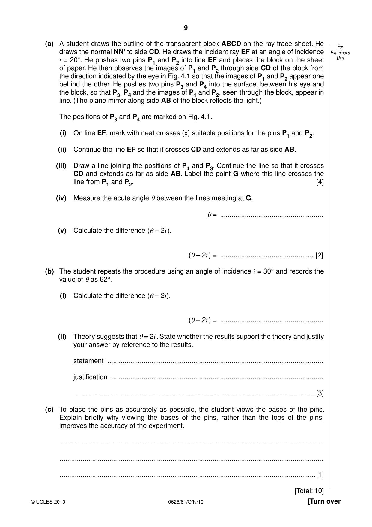Cambridge IGCSE Physics 0625 2010 Oct/Nov Paper 6 · Variant 1 question paper, page 9 of 12