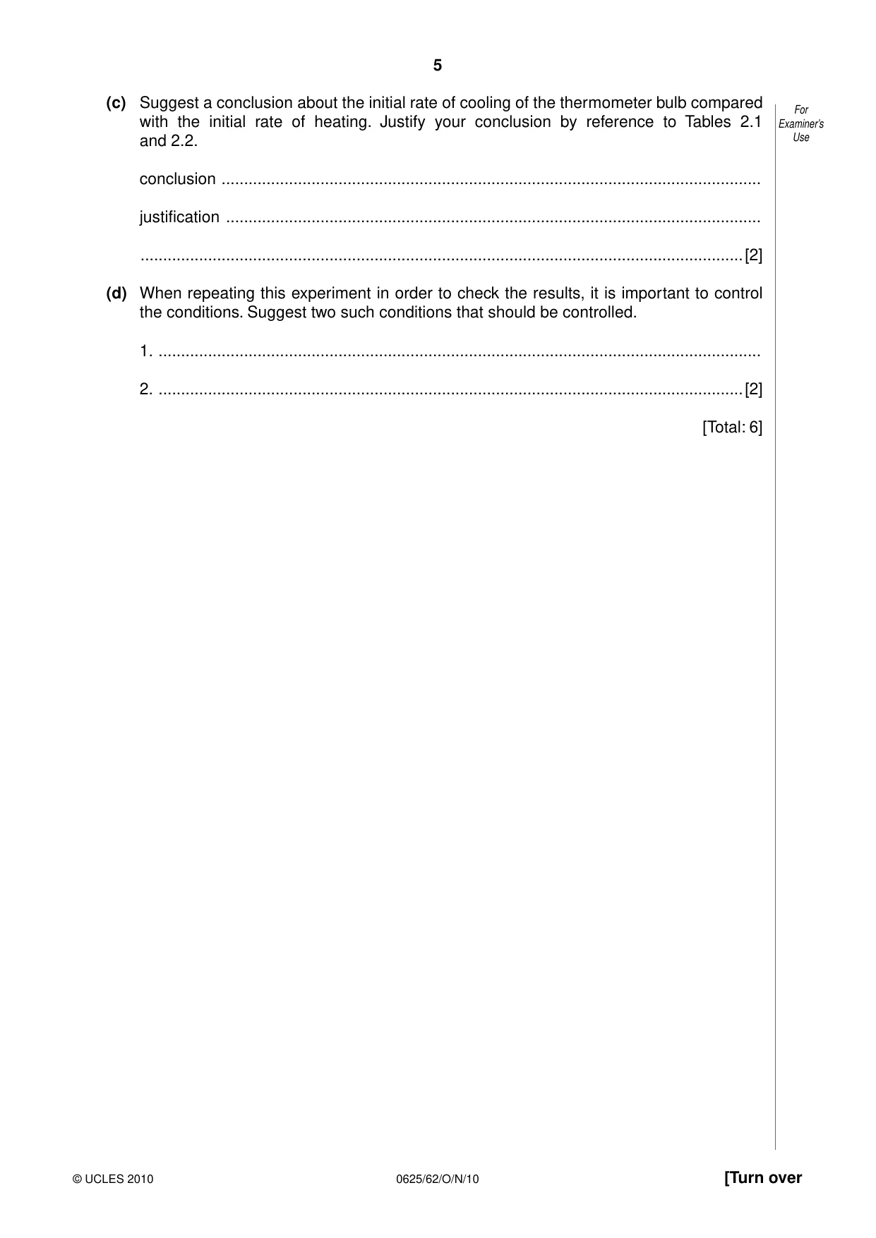 Cambridge IGCSE Physics 0625 2010 Oct/Nov Paper 6 · Variant 2 question paper, page 5 of 12