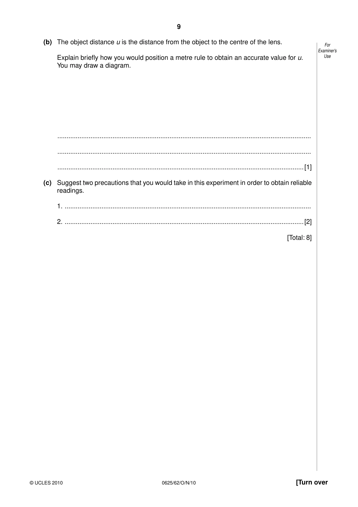 Cambridge IGCSE Physics 0625 2010 Oct/Nov Paper 6 · Variant 2 question paper, page 9 of 12