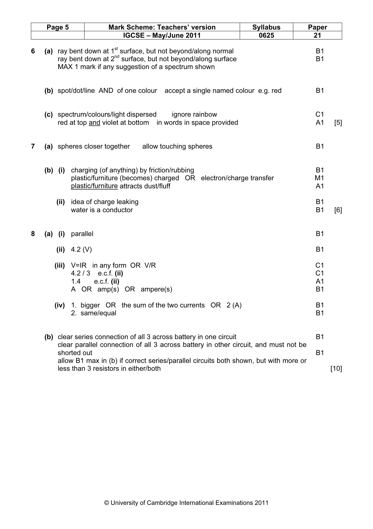 Mark scheme, page 5 of 6