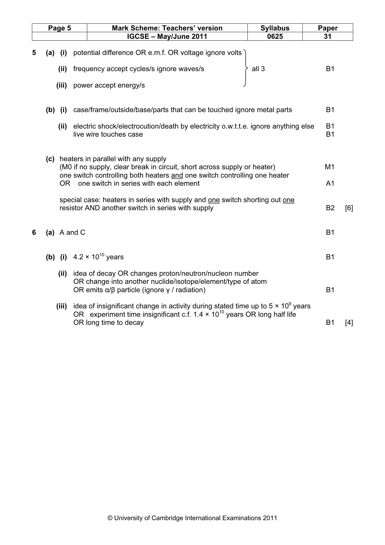 Mark scheme, page 5 of 7