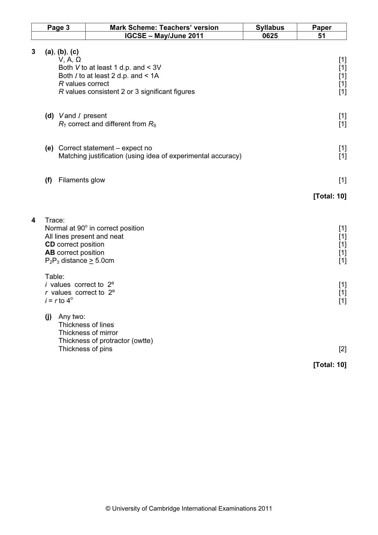 Mark scheme, page 3 of 3