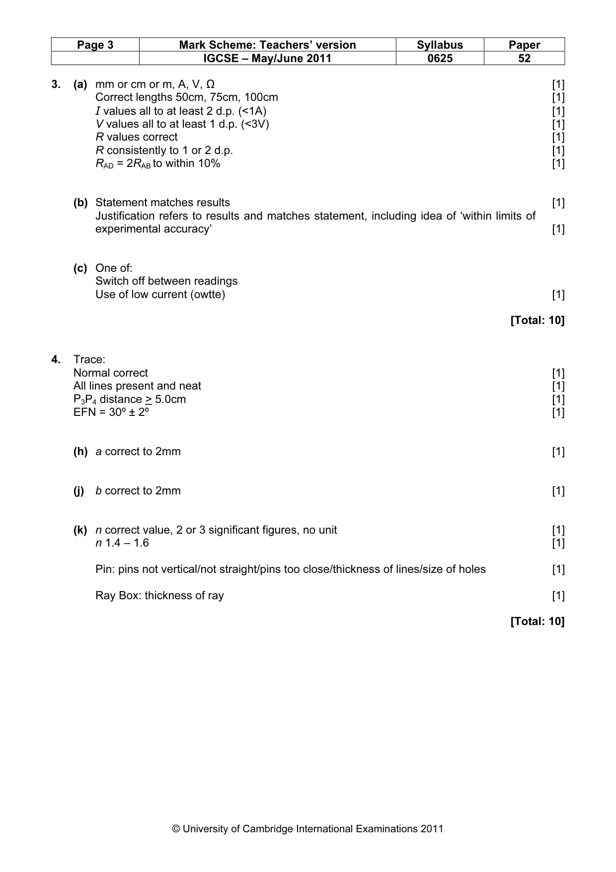 Mark scheme, page 3 of 3