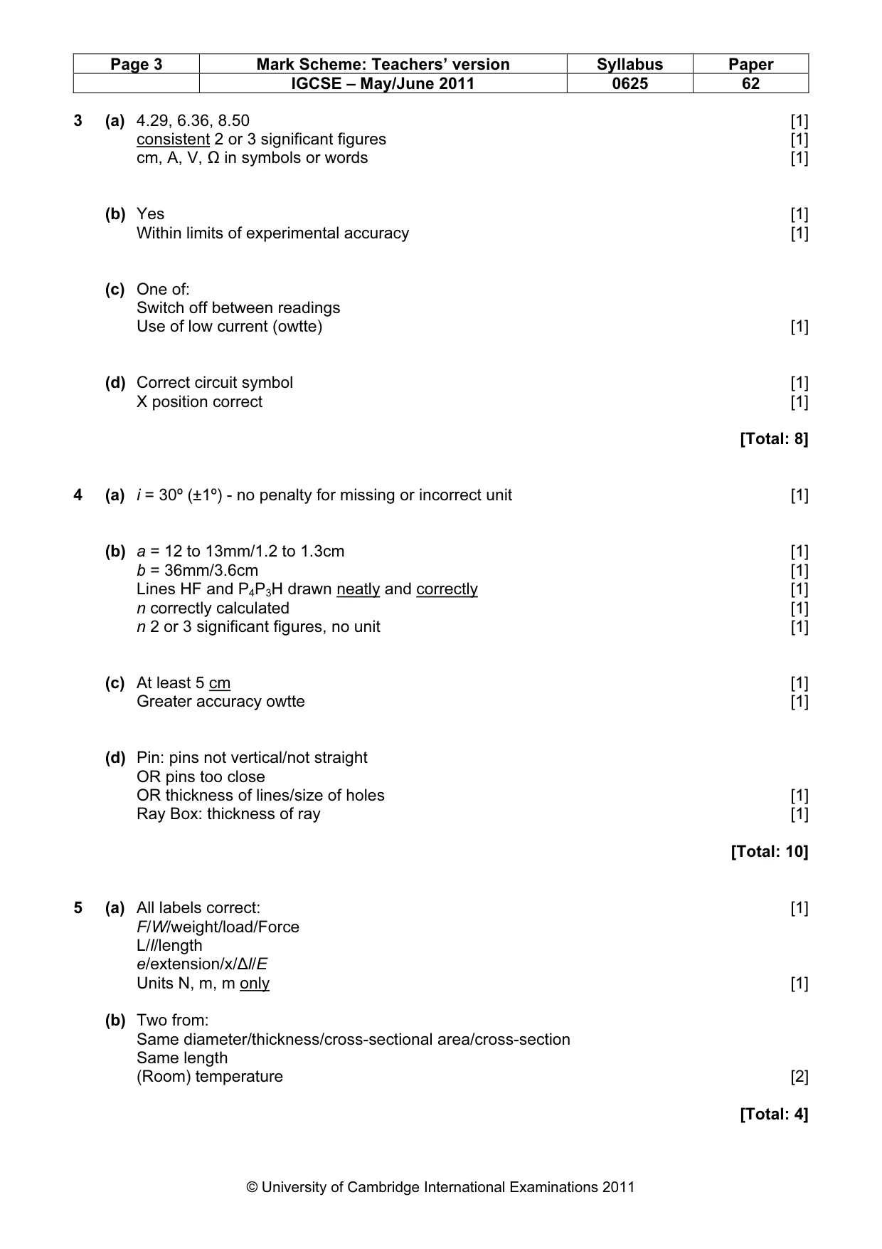 Mark scheme, page 3 of 3