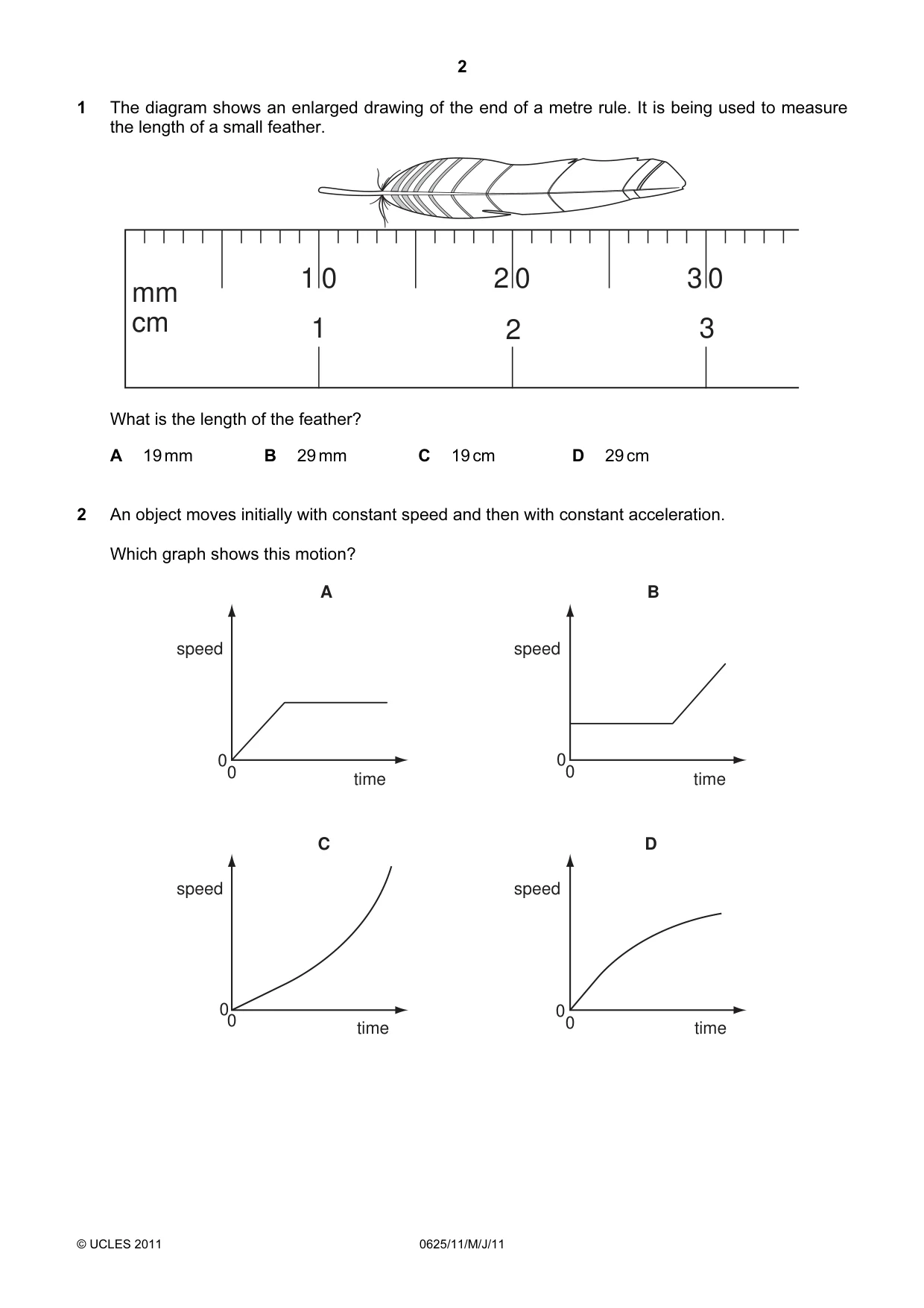 Cambridge IGCSE Physics 0625 2011 May/June Paper 1 · Variant 1 question paper, page 2 of 20
