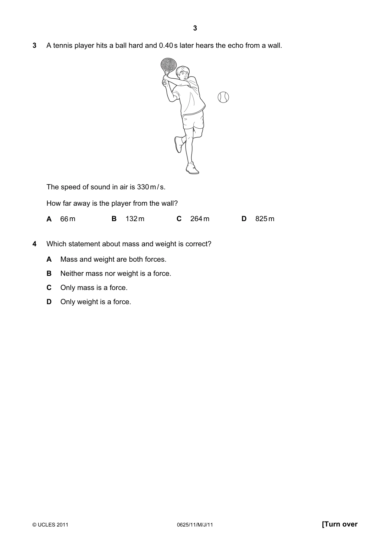 Cambridge IGCSE Physics 0625 2011 May/June Paper 1 · Variant 1 question paper, page 3 of 20