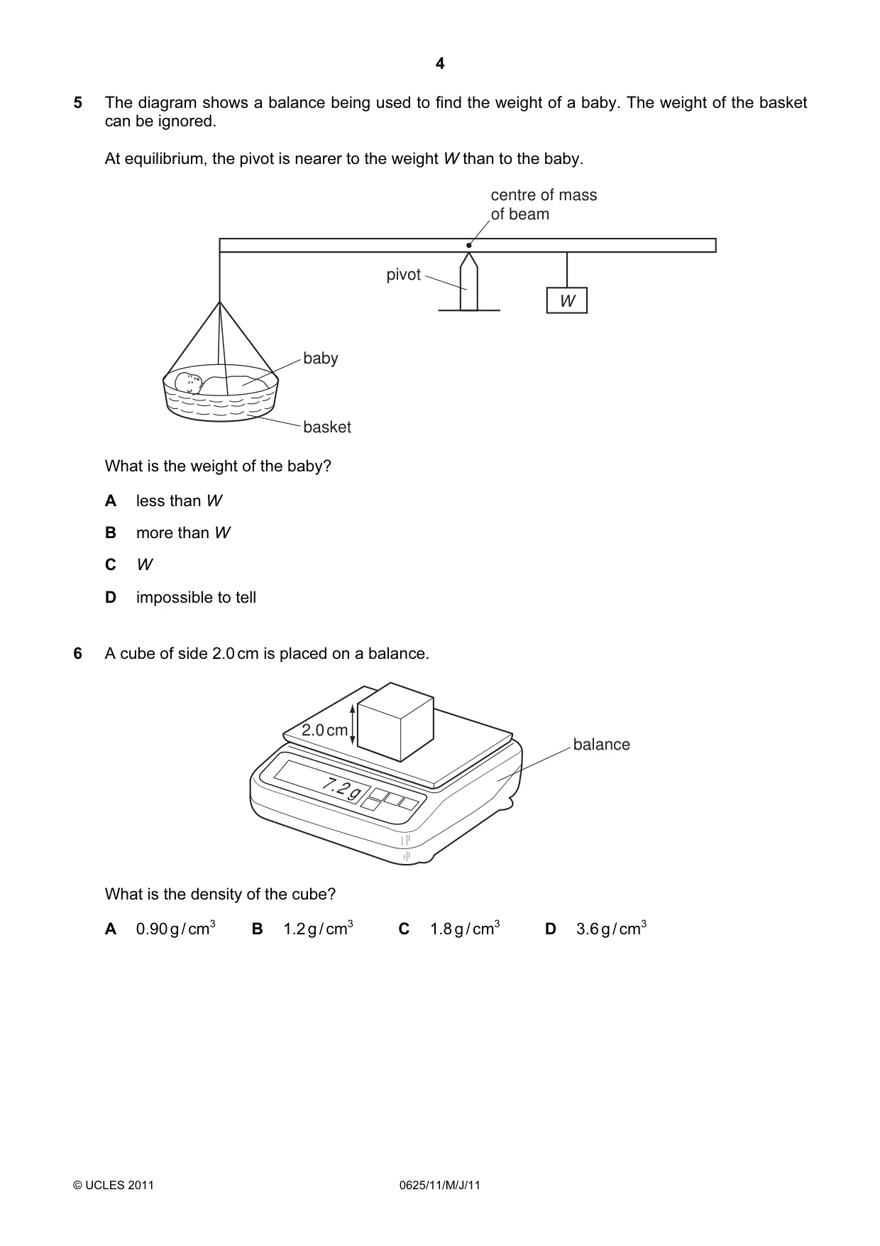 Cambridge IGCSE Physics 0625 2011 May/June Paper 1 · Variant 1 question paper, page 4 of 20