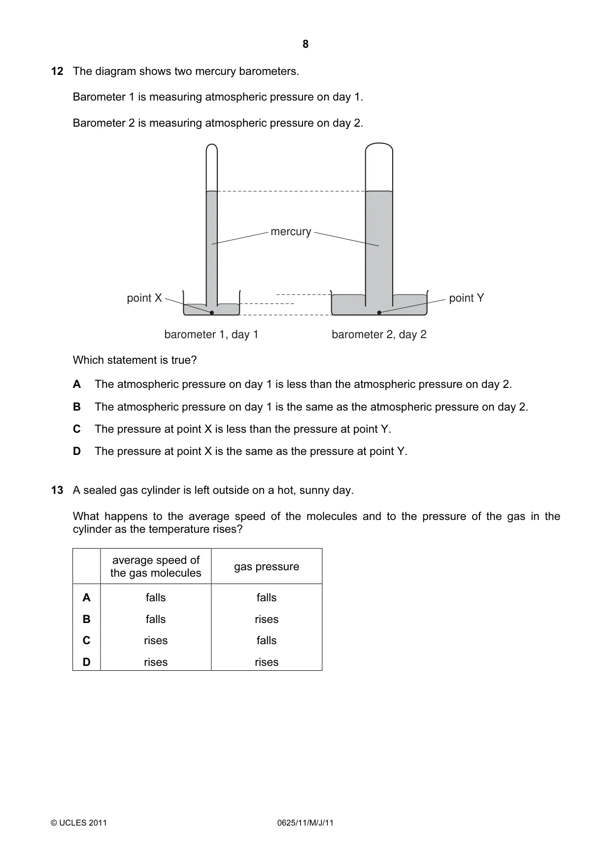 Cambridge IGCSE Physics 0625 2011 May/June Paper 1 · Variant 1 question paper, page 8 of 20