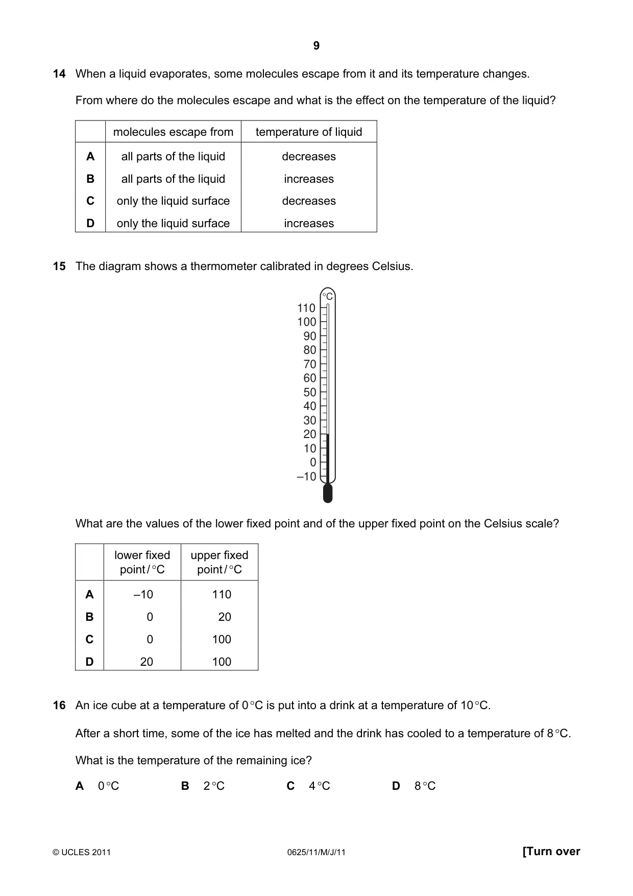 Cambridge IGCSE Physics 0625 2011 May/June Paper 1 · Variant 1 question paper, page 9 of 20