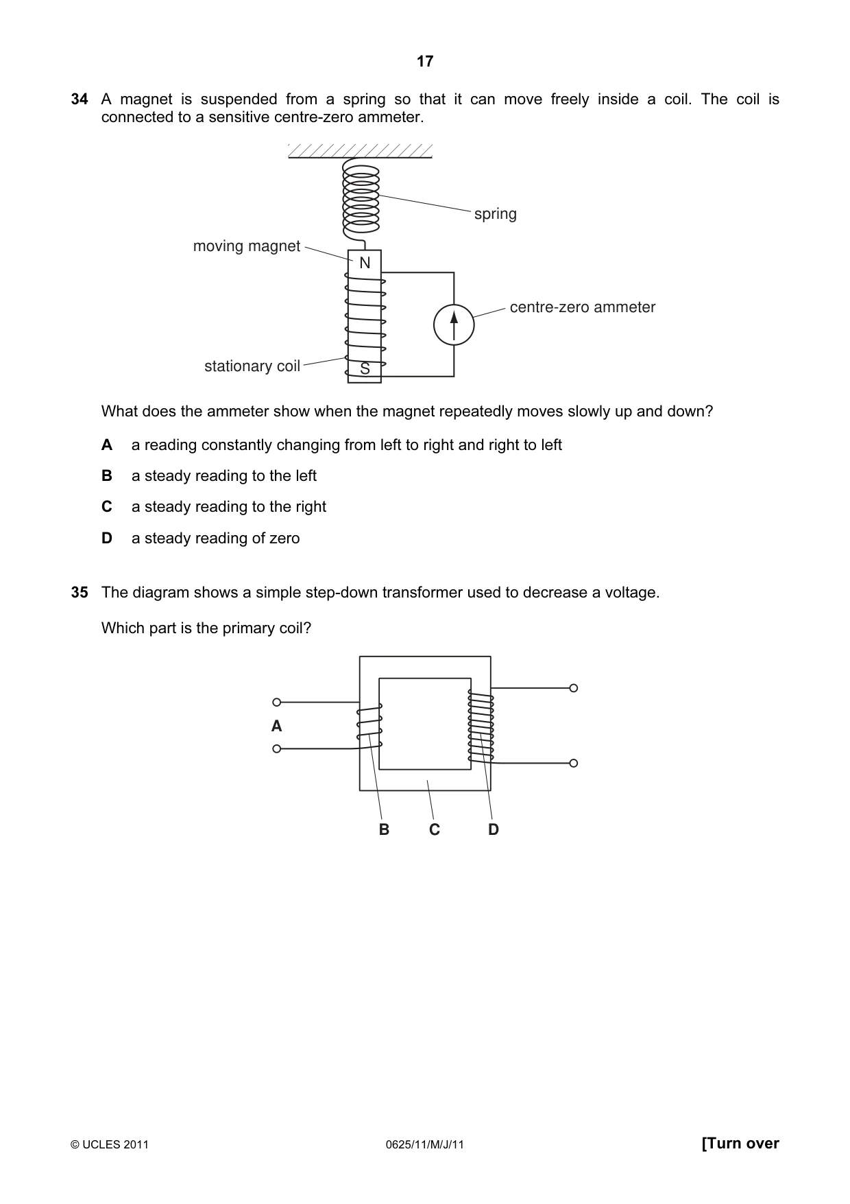 Cambridge IGCSE Physics 0625 2011 May/June Paper 1 · Variant 1 question paper, page 17 of 20
